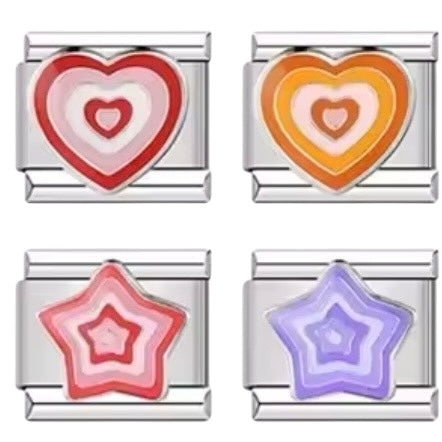 CHARMS BRAZALETES ITALIANOS CORAZONES Y ESTRELLAS COLORES Acero Inoxidable