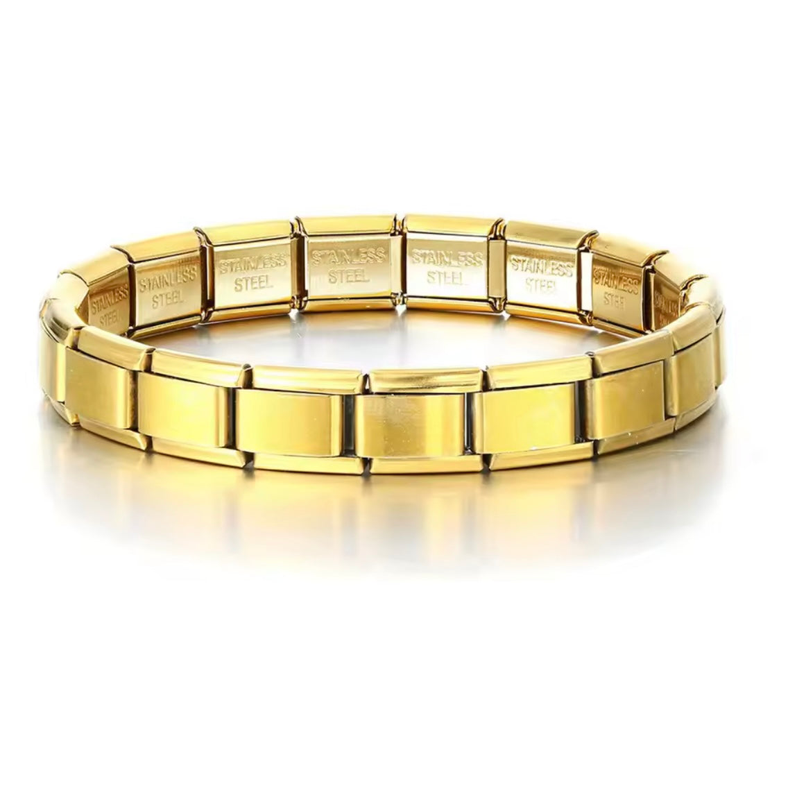 BRAZALETE ITALIANO LISO DORADO, ORO ROSA, NEGRO, AZUL 17.5 cm Acero Inoxidable