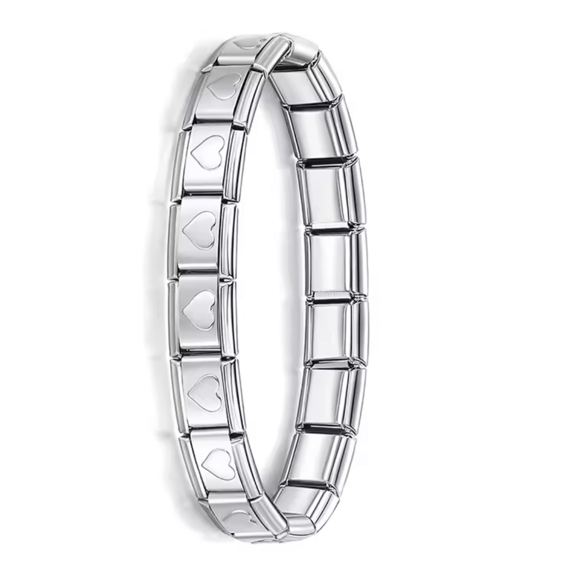 BRAZALETE ITALIANO PLATEADO CON DISEÑO 17.5 cm Acero Inoxidable
