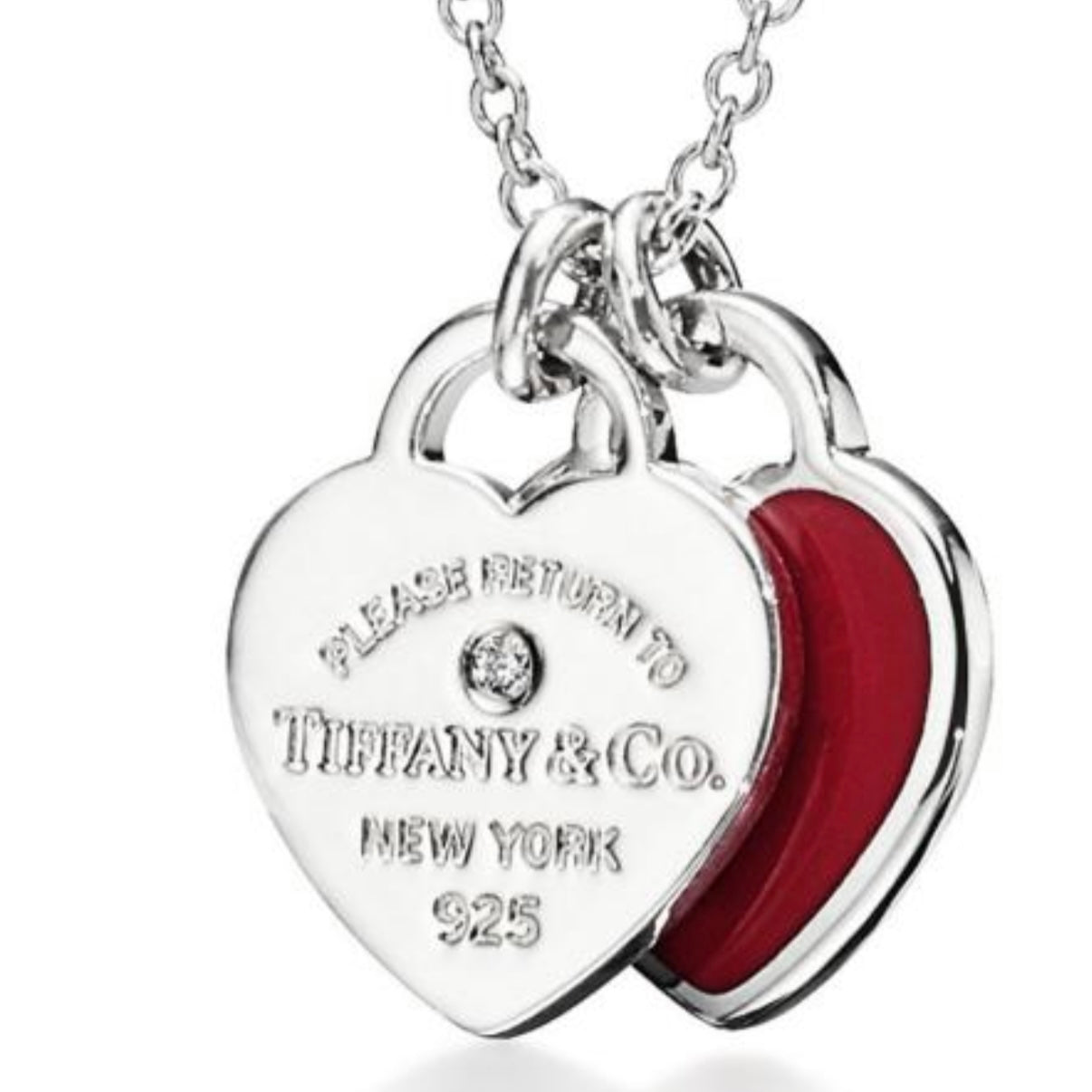 COLLAR RETURN TO TIFFANY COLGANTE DOBLE PLACA ESTILO CORAZĂN CON DIAMANTE MINI Plata s925