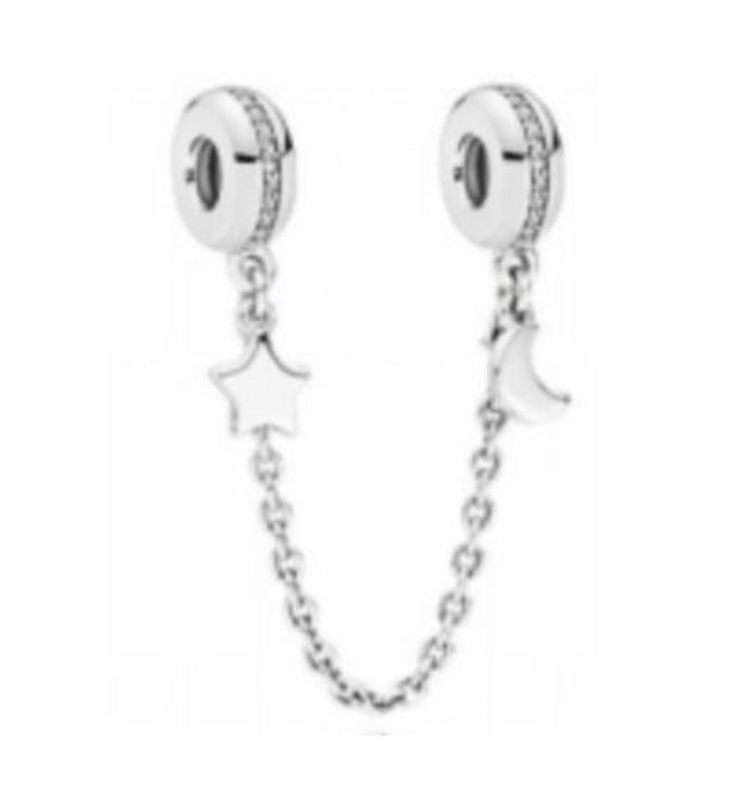 CADENA DE SEGURIDAD CHARM LUNA Y ESTRELLA Plata s925 ALE