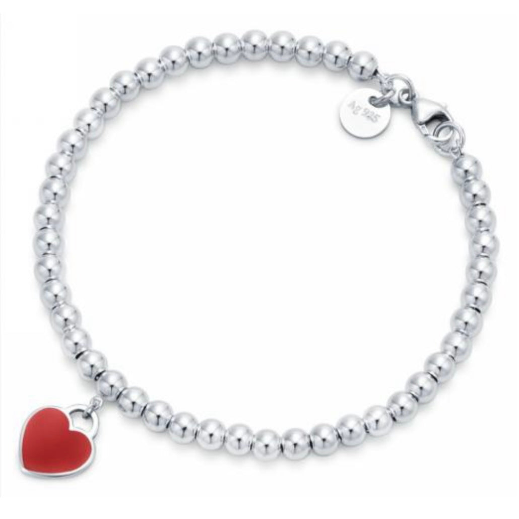 BRAZALETE RETURN TO TIFFANY CON CUENTAS Y PLACA ESTILO CORAZĂN Plata s925