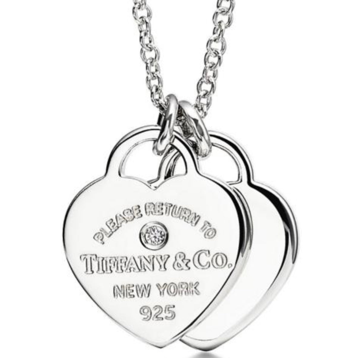 COLLAR RETURN TO TIFFANY COLGANTE DOBLE PLACA ESTILO CORAZĂN CON DIAMANTE MINI Plata s925