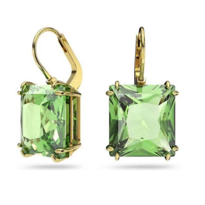 PENDIENTES MILLENIA CRISTAL DE TALLA CUADRADA Recubrimiento en Oro 23k