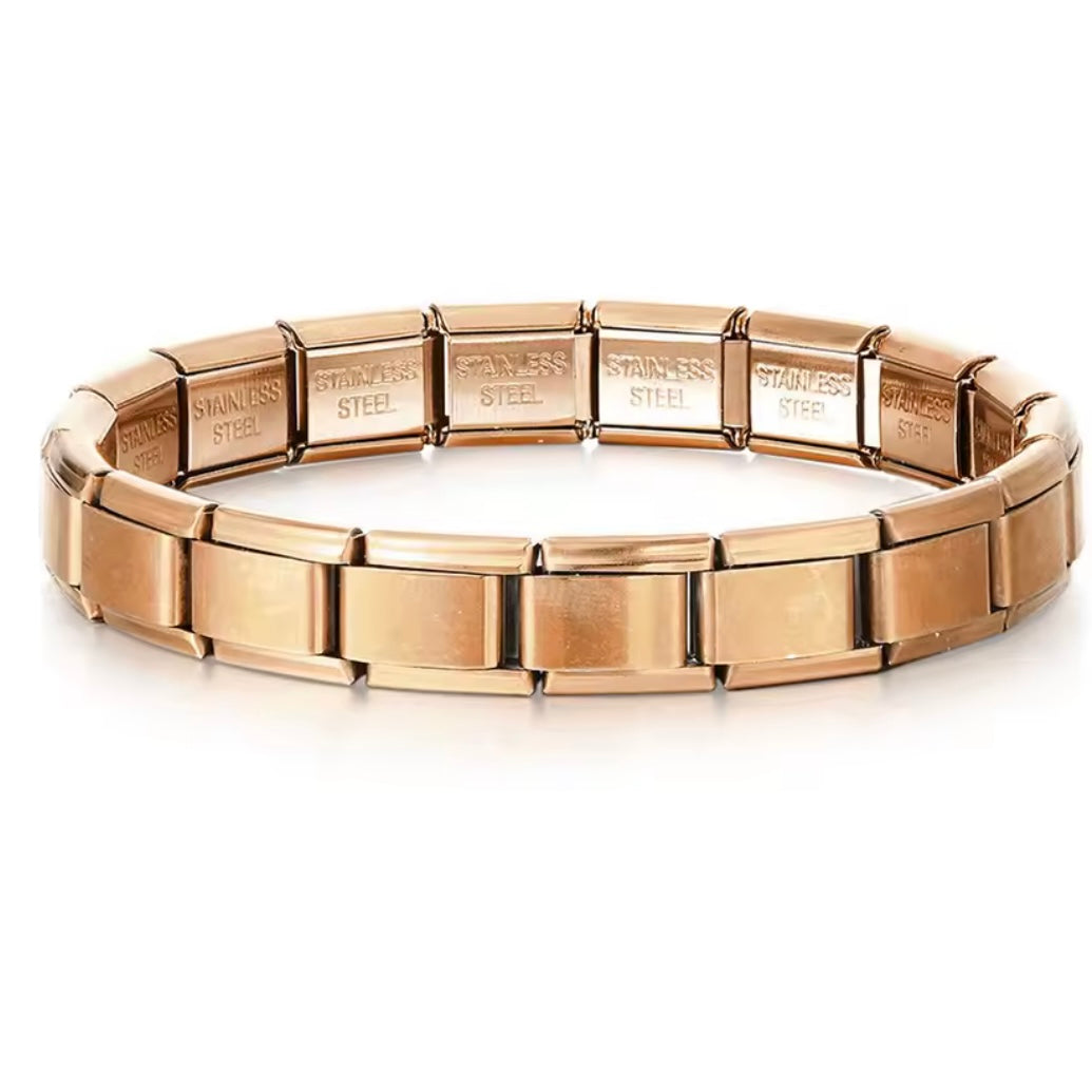 BRAZALETE ITALIANO LISO DORADO, ORO ROSA, NEGRO, AZUL 17.5 cm Acero Inoxidable