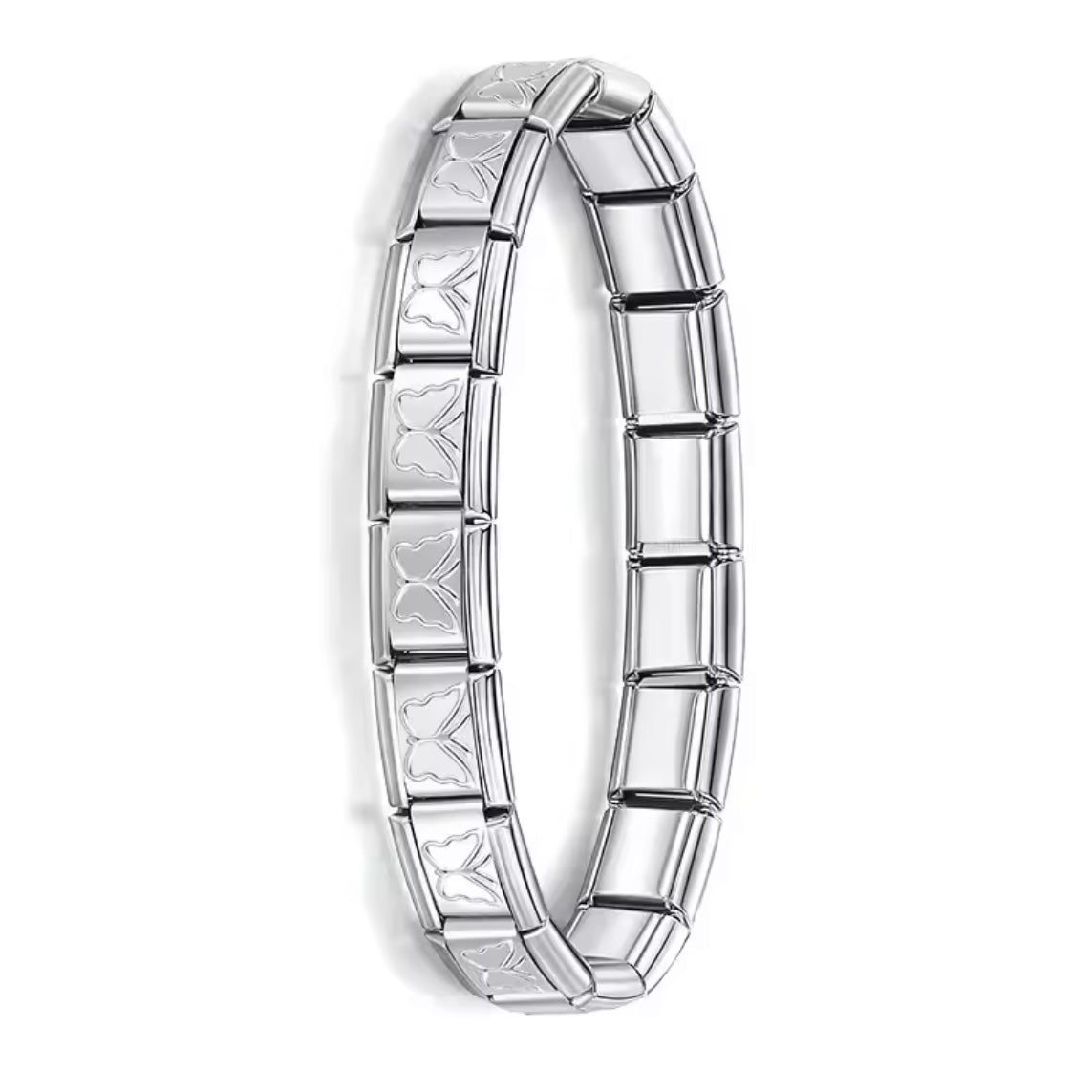 BRAZALETE ITALIANO PLATEADO CON DISEÑO 17.5 cm Acero Inoxidable