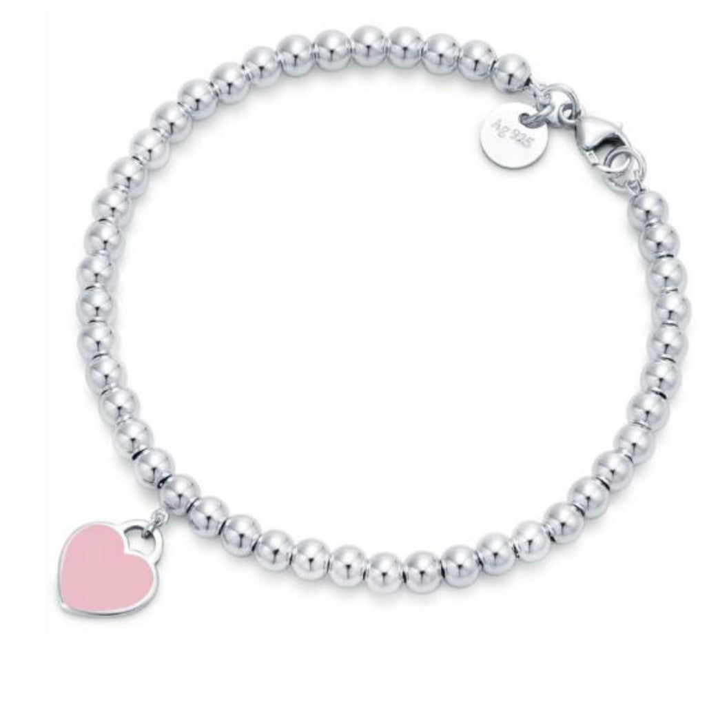 BRAZALETE RETURN TO TIFFANY CON CUENTAS Y PLACA ESTILO CORAZĂN Plata s925