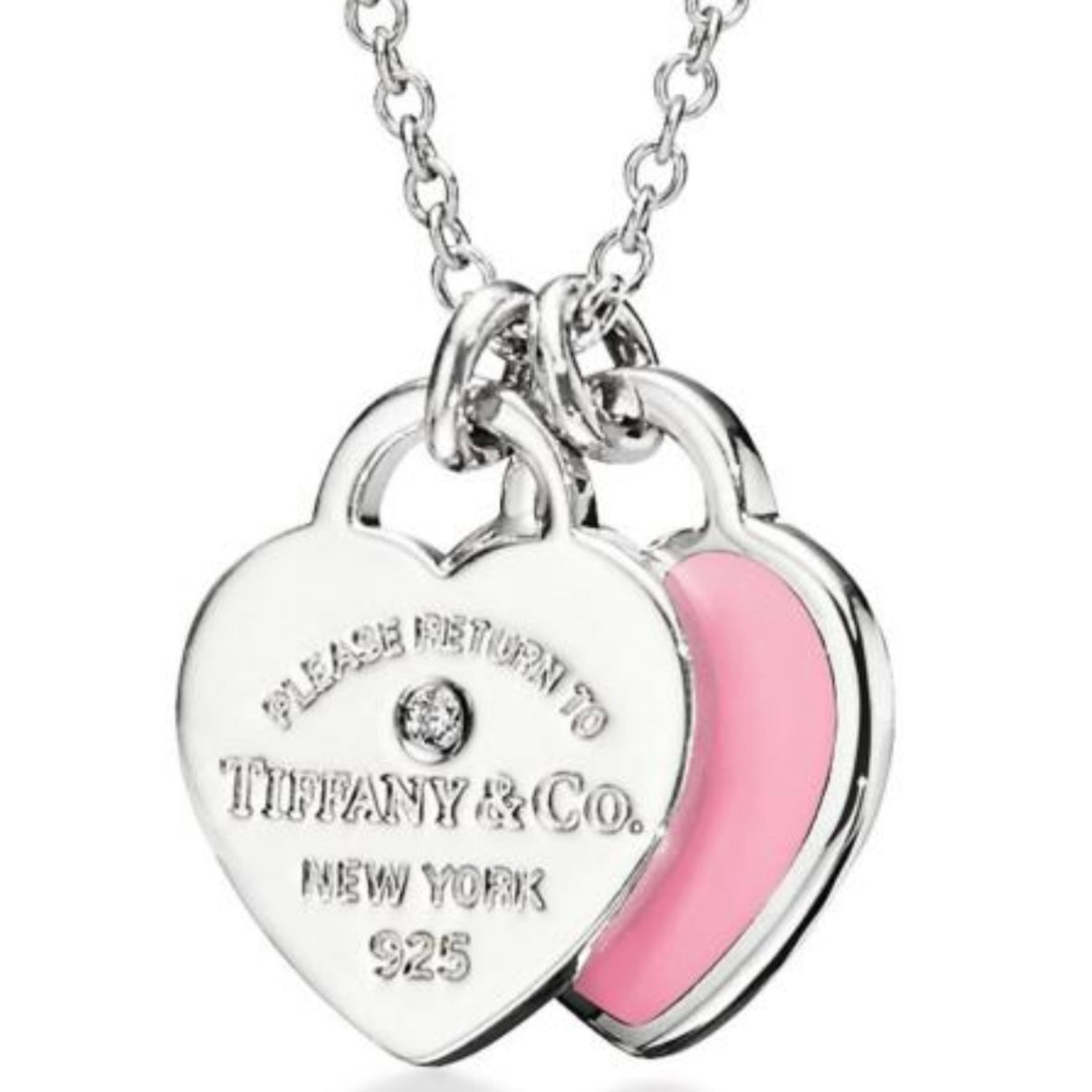 COLLAR RETURN TO TIFFANY COLGANTE DOBLE PLACA ESTILO CORAZĂN CON DIAMANTE MINI Plata s925