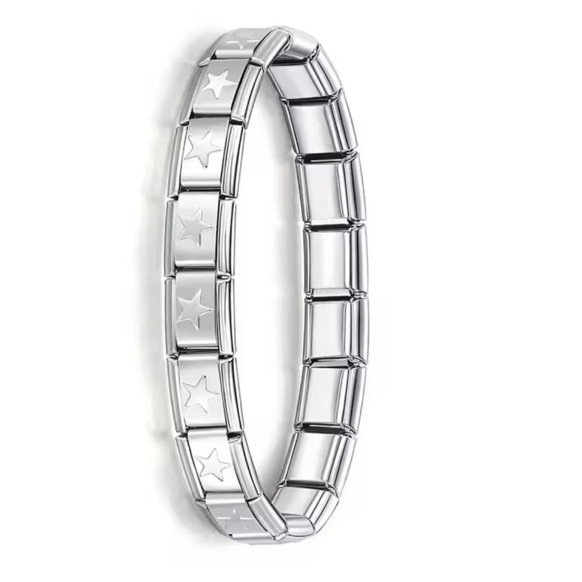 BRAZALETE ITALIANO PLATEADO CON DISEÑO 17.5 cm Acero Inoxidable