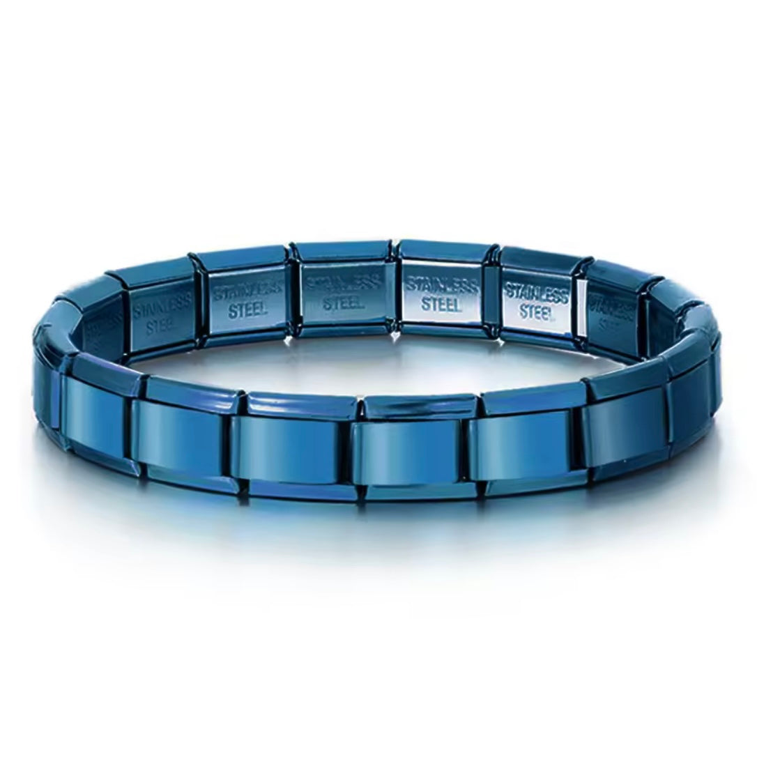 BRAZALETE ITALIANO LISO DORADO, ORO ROSA, NEGRO, AZUL 17.5 cm Acero Inoxidable