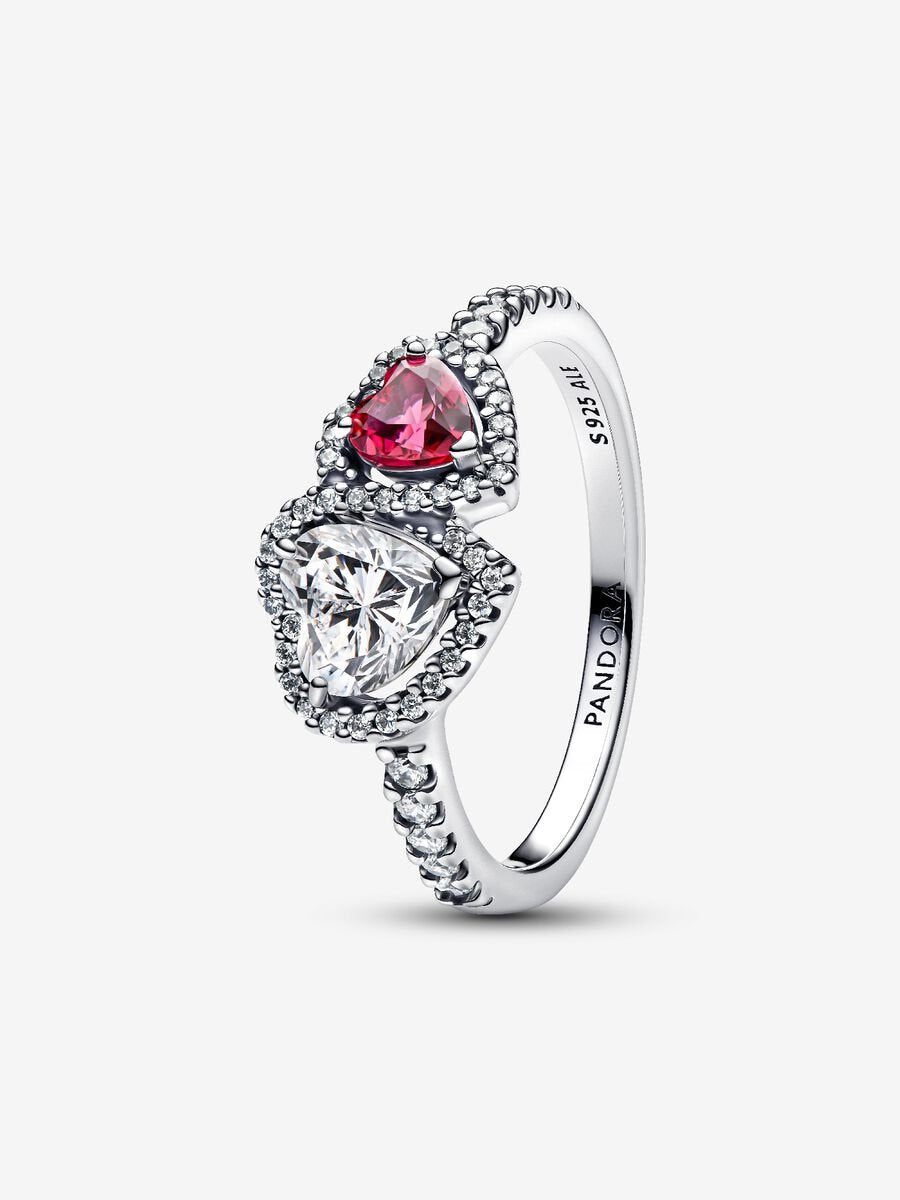 ANILLO CORAZĂN DOBLE ELEVADO ROJO Plata s925 ALE