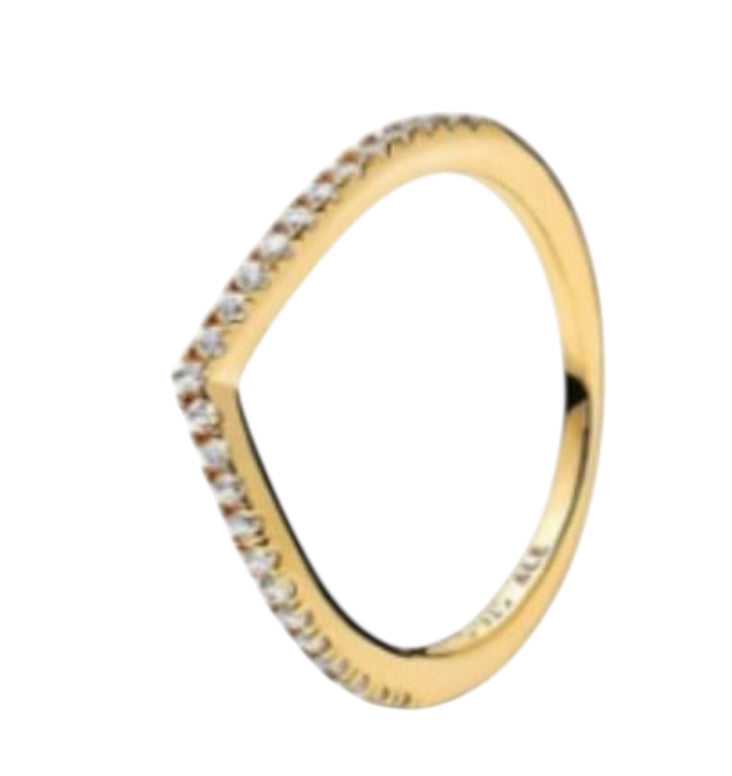 ANILLO HUESO DE LOS DESEOS CON ZIRCONIA Plata s925 ALE/ Recubrimiento en Oro 14k