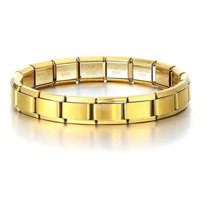 BRAZALETE ITALIANO LISO DORADO, ORO ROSA, NEGRO, AZUL 17.5 cm Acero Inoxidable