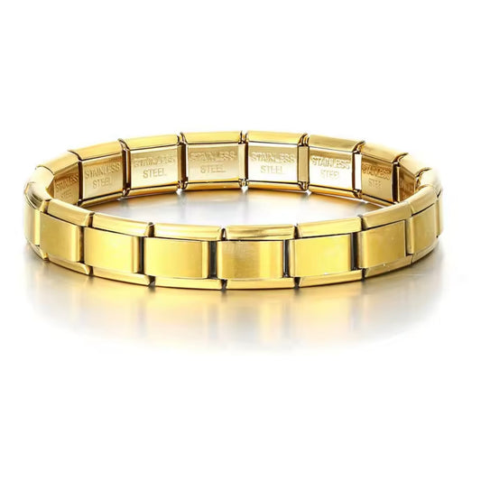 BRAZALETE ITALIANO LISO DORADO, ORO ROSA, NEGRO, AZUL 17.5 cm Acero Inoxidable