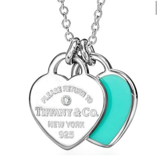 COLLAR RETURN TO TIFFANY COLGANTE DOBLE PLACA ESTILO CORAZÓN CON DIAMANTE MINI Plata s925