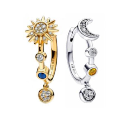 PENDIENTES SOL Y LUNA HALO COLGANTE Plata s925 ALE