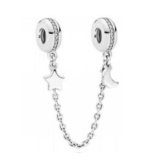 CADENA DE SEGURIDAD CHARM LUNA Y ESTRELLA Plata s925 ALE