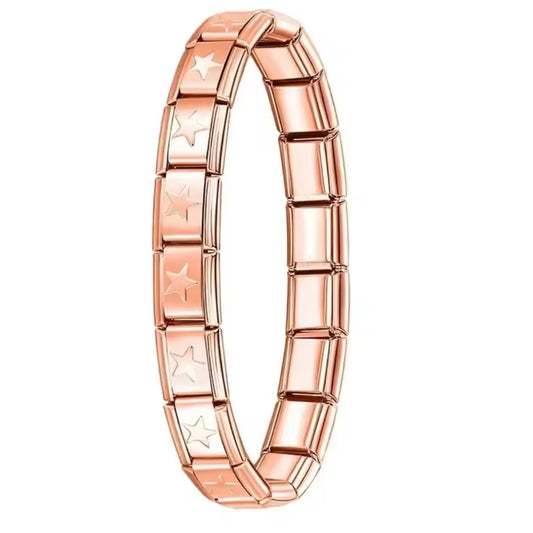 BRAZALETE ITALIANO ORO ROSA CON DISEÑO 17.5 cm Acero Inoxidable
