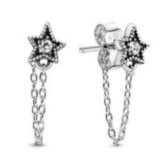 PENDIENTES ESTRELLA CON CADENA Plata s925 ALE