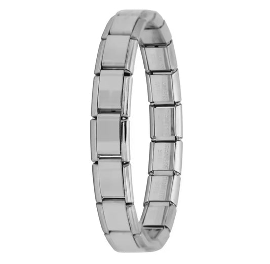 BRAZALETE ITALIANO PLATEADO LISO 17.5 cm Acero Inoxidable