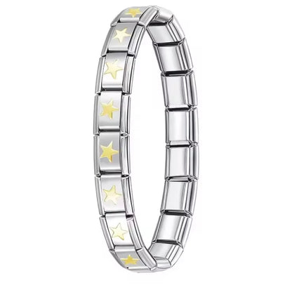 BRAZALETE ITALIANO PLATEADO CON DISEÑO 17.5 cm Acero Inoxidable