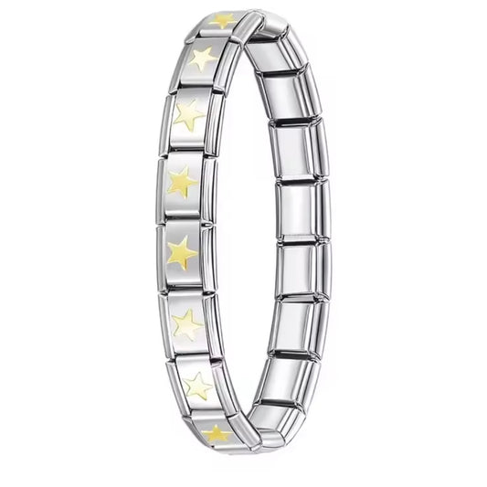 BRAZALETE ITALIANO PLATEADO CON DISEÑO 17.5 cm Acero Inoxidable