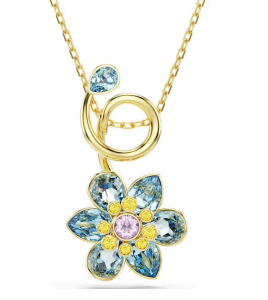 COLLAR IDYLLIA FLOR AZUL Recubrimiento en Oro 23k