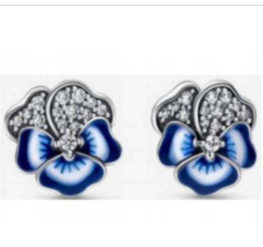 PENDIENTES FLOR PENSAMIENTO AZUL Plata s925 ALE