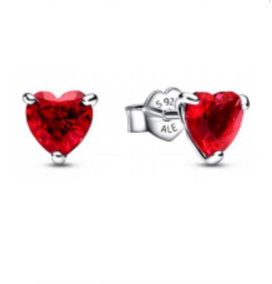PENDIENTES BOTÓN CORAZÓN ROJO Plata s925 ALE