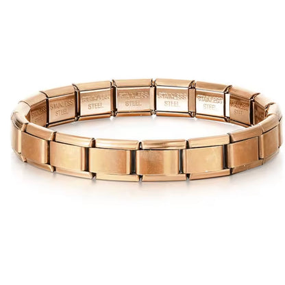 BRAZALETE ITALIANO LISO DORADO, ORO ROSA, NEGRO, AZUL 17.5 cm Acero Inoxidable