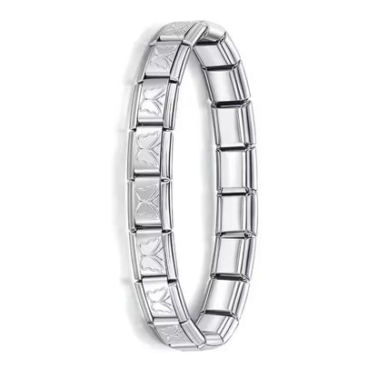 BRAZALETE ITALIANO PLATEADO CON DISEÑO 17.5 cm Acero Inoxidable