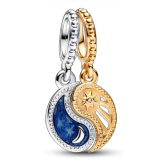 CHARM DOBLE SOL Y LUNA Plata s925 ALE y Recubrimiento en Oro 14k