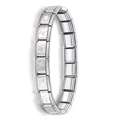 BRAZALETE ITALIANO PLATEADO CON DISEÑO 17.5 cm Acero Inoxidable