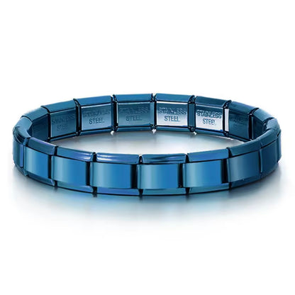 BRAZALETE ITALIANO LISO DORADO, ORO ROSA, NEGRO, AZUL 17.5 cm Acero Inoxidable