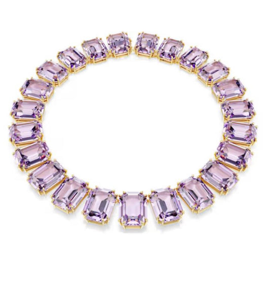 COLLAR TENNIS MILLENIA TALLA OCTAGONAL MORADO Recubrimiento en Oro 23k