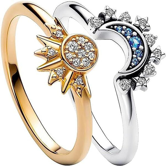 ANILLOS SOL Y LUNA DÚO Plata s925 ALE/Recubrimiento en Oro 14K