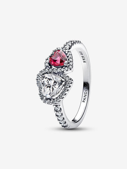 ANILLO CORAZÓN DOBLE ELEVADO ROJO Plata s925 ALE